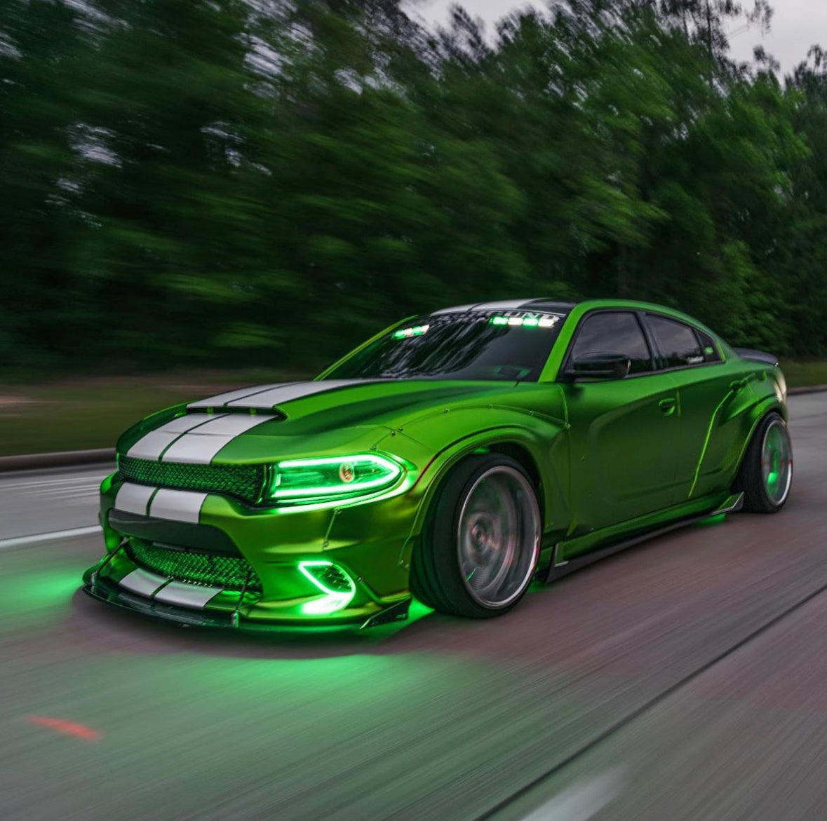 2015-2023 Dodge Charger RGBW Flow Series LED DRL Prebuilt Halo Headlights