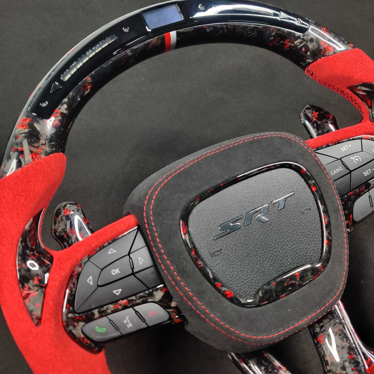 2014-2021 Jeep Trackhawk SRT Custom Carbon Fiber Steering Wheel w/ LED RPM Display - AutoLEDTech.com
