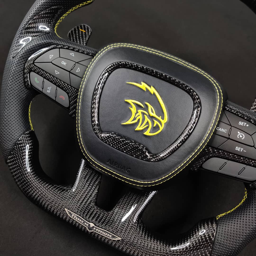 2014-2021 Jeep Trackhawk SRT Custom Carbon Fiber Steering Wheel w/ LED RPM Display - AutoLEDTech.com