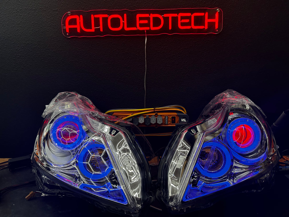 2010-2015 Infiniti G37 G25 Q40 Sedan RGBW Flow Series LED Halo Prebuilt Headlights