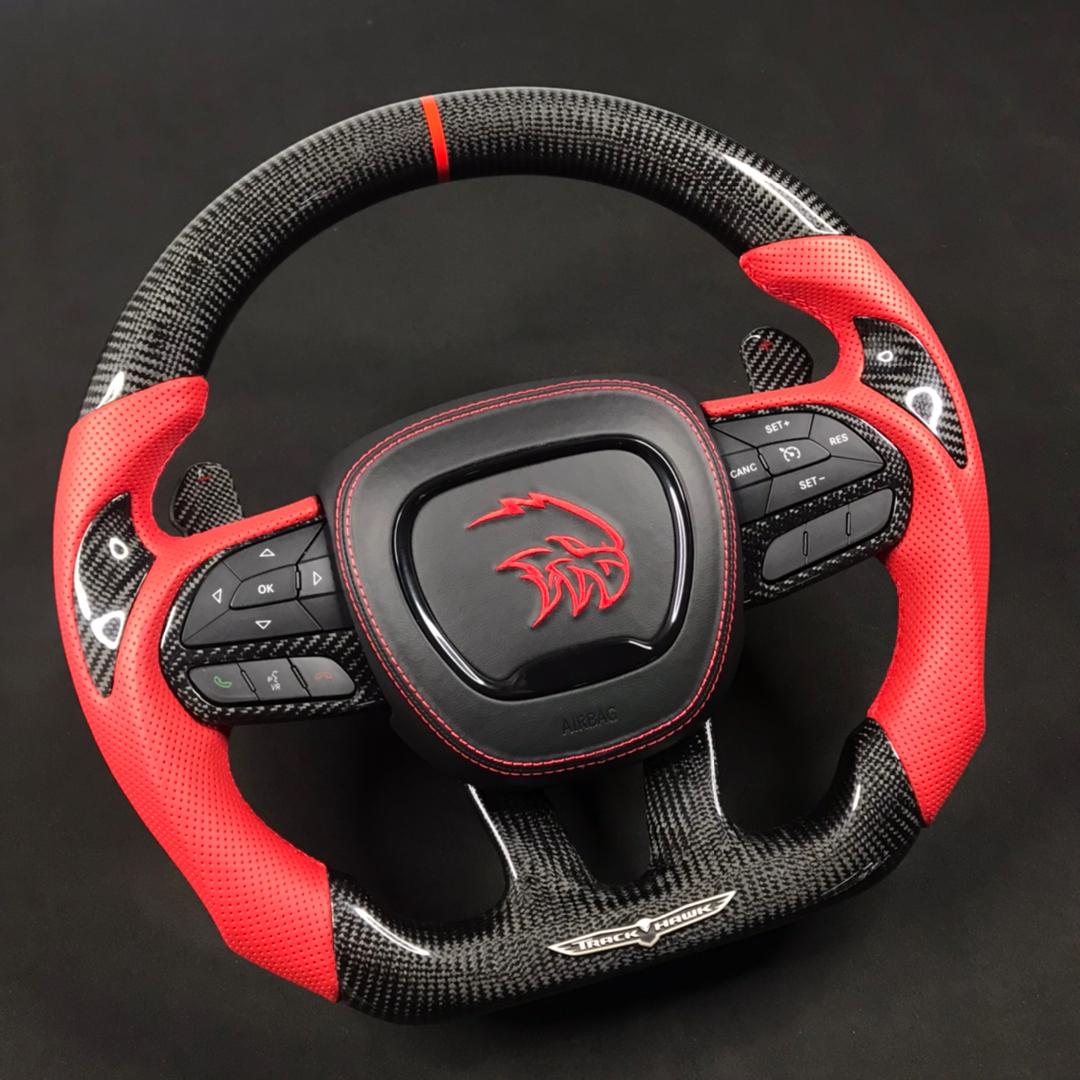 2014-2021 Jeep Trackhawk SRT Custom Carbon Fiber Steering Wheel w/ LED RPM Display - AutoLEDTech.com