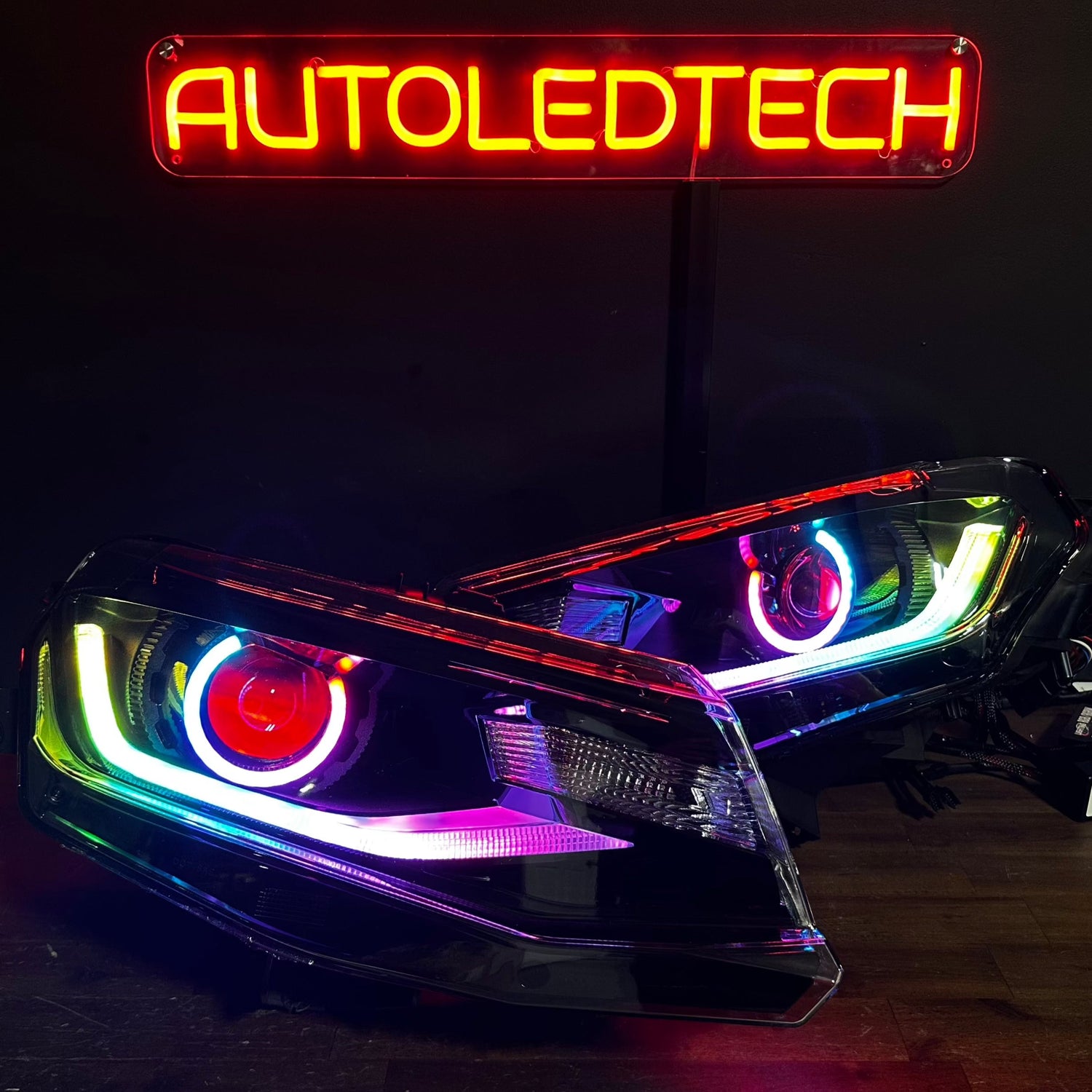 2016-2018 Chevrolet Camaro RGBW Flow Series LED DRL Prebuilt Halo Headlights
