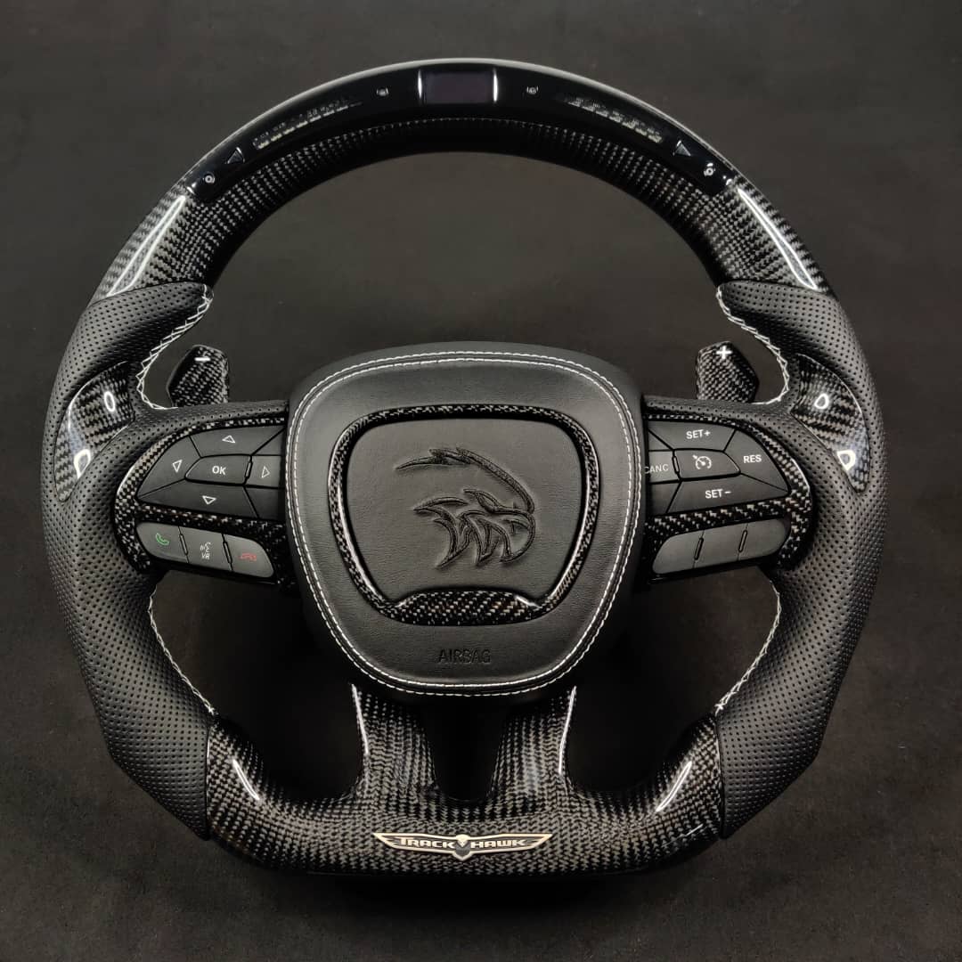 2014-2021 Jeep Trackhawk SRT Custom Carbon Fiber Steering Wheel w/ LED RPM Display - AutoLEDTech.com