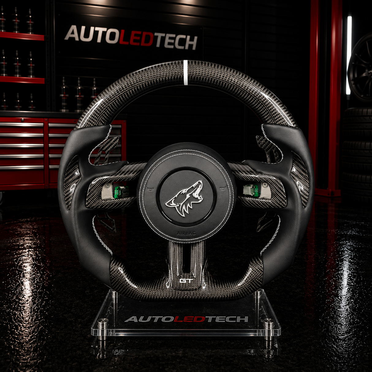 2015-2023 Ford Mustang Carbon Fiber LED Steering Wheel - AutoLEDTech.com