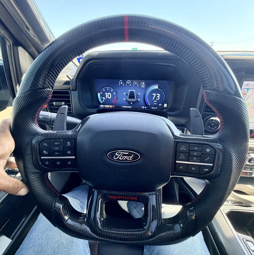 2021-2026+ Ford F150 & Raptor Custom Carbon Fiber LED Steering Wheel - AutoLEDTech.com