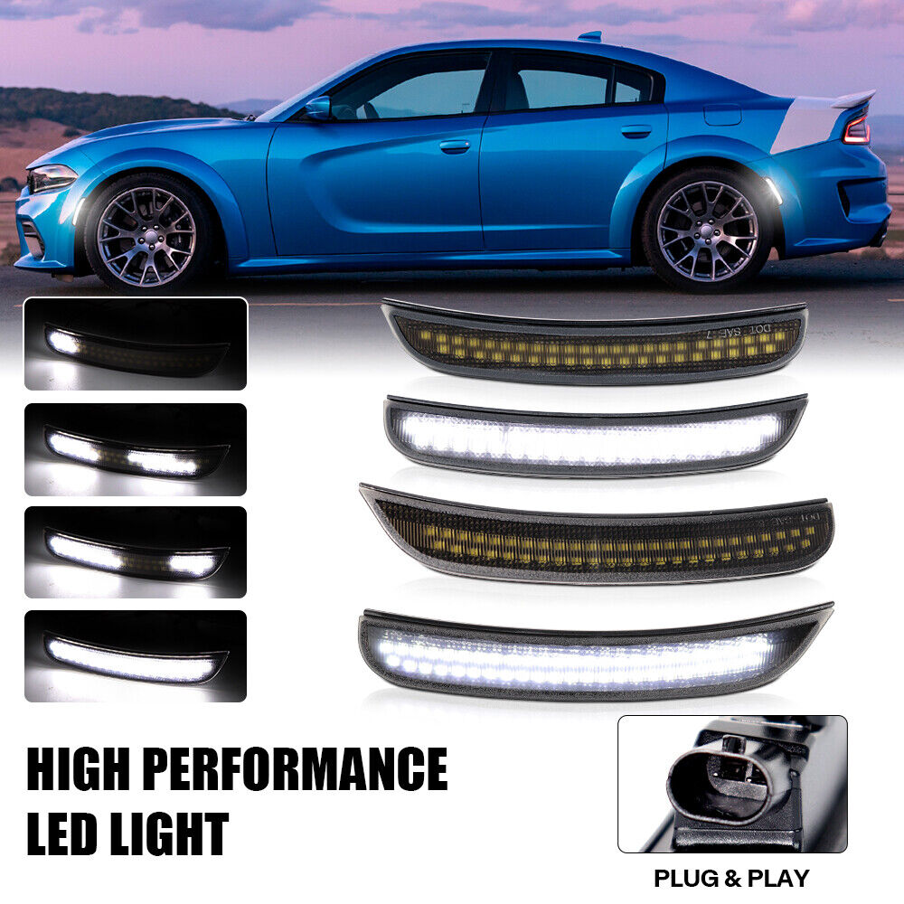 2015-2023 Dodge Charger SCANNING White LED Smoked Side Marker Lights