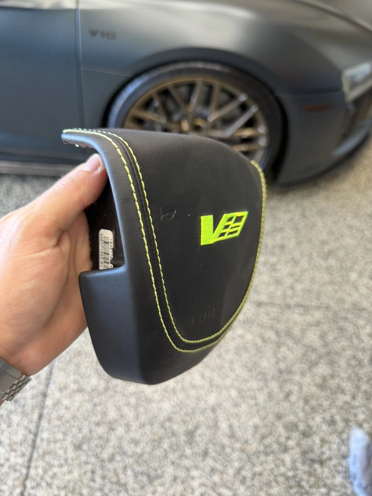 2009-2015 Cadillac CTS-V V2 Black/Lime Green Leather Airbag Cover - IN STOCK