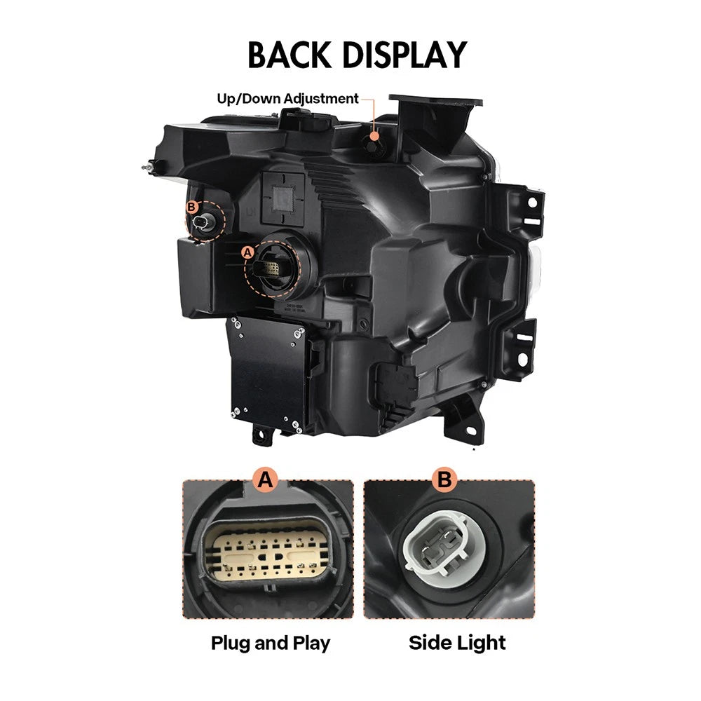 2024-2026 Ford F150 White + Amber LED DRL Projector Headlights (STX XLT XL) - AutoLEDTech.com