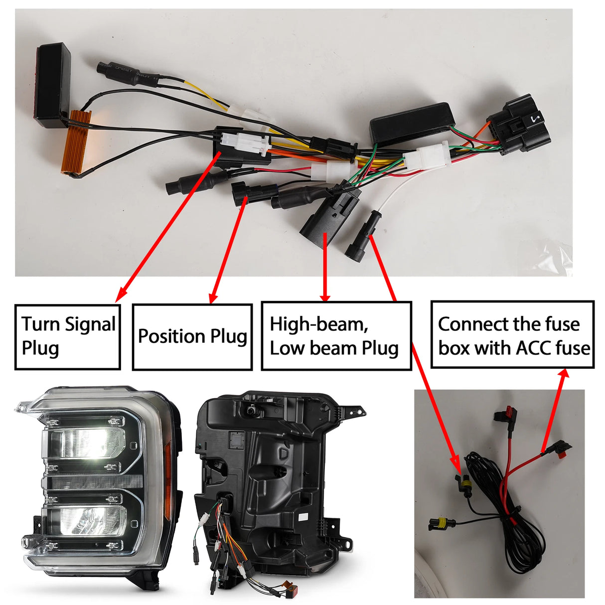 2023-2027+ Ford Super Duty Halogen to LED Headlight Conversion + Harness Kit - AutoLEDTech.com