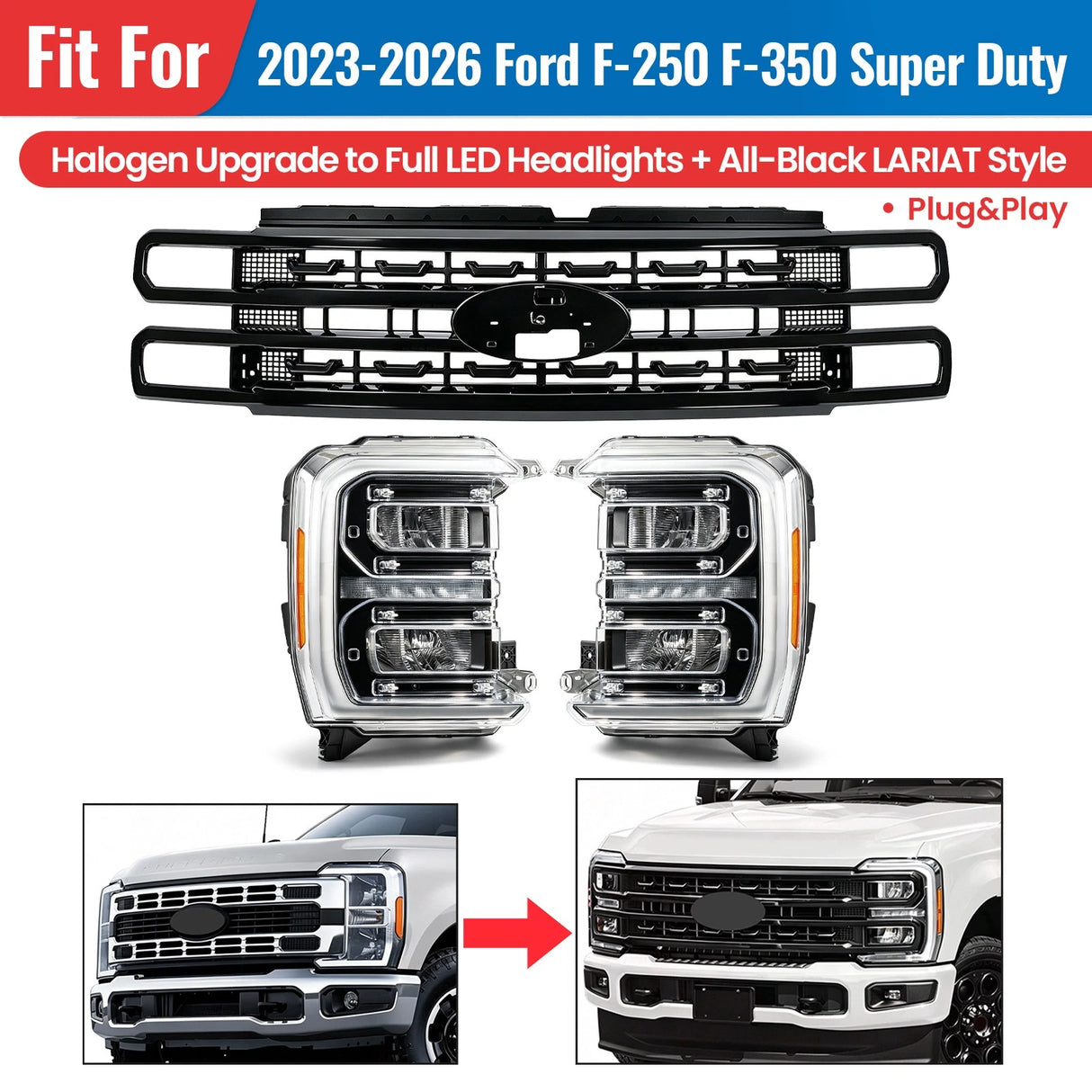 2023-2027+ Ford Super Duty Halogen to LED Headlight Conversion + Harness Kit - AutoLEDTech.com