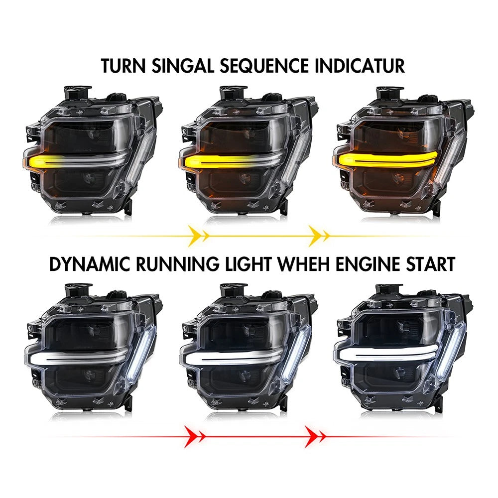 2024-2026 Ford F150 White + Amber LED DRL Projector Headlights (STX XLT XL) - AutoLEDTech.com