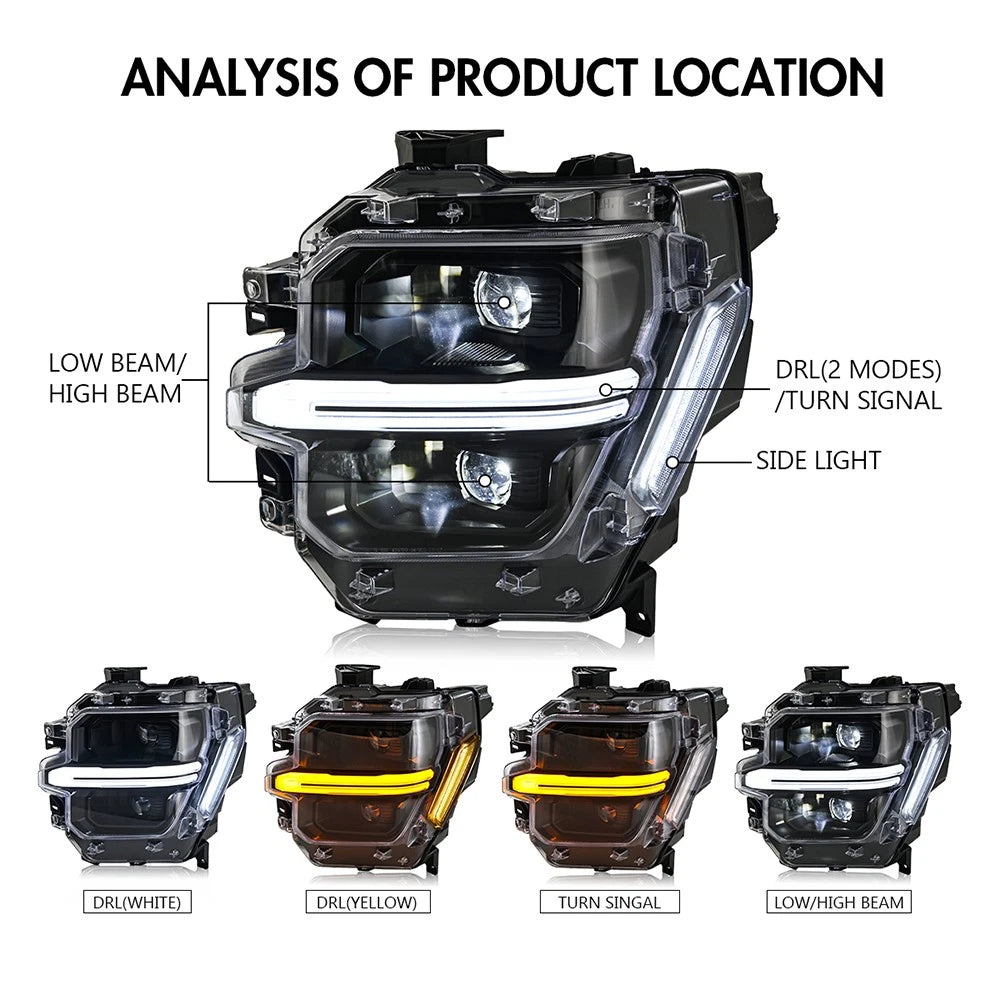 2024-2026 Ford F150 White + Amber LED DRL Projector Headlights (STX XLT XL) - AutoLEDTech.com