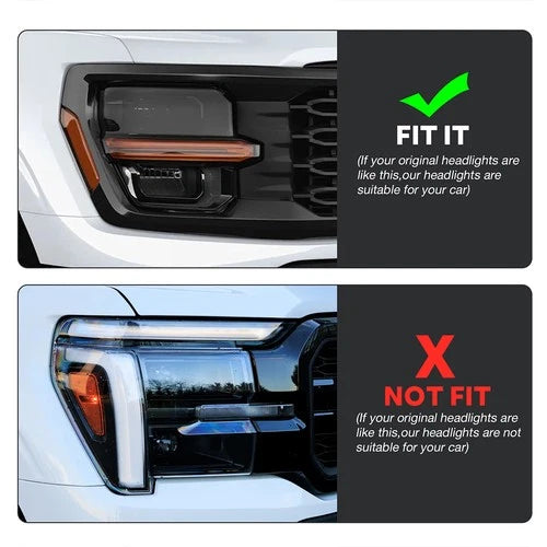 2024-2026 Ford F150 White + Amber LED DRL Projector Headlights (STX XLT XL) - AutoLEDTech.com