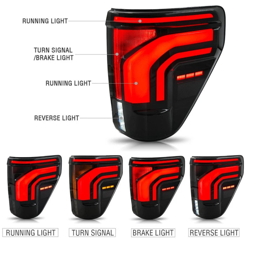 2021-2026 Ford F150 & Raptor Red/Smoked 24+ Style LED Tail Lights - Fits all models
