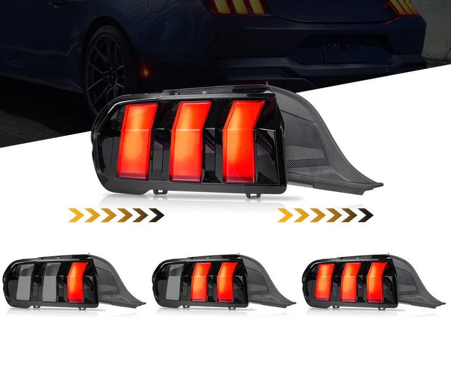 2024-2026+ Ford Mustang S650 RGB Flow Smoked Clear LED Tail Lights - AutoLEDTech.com