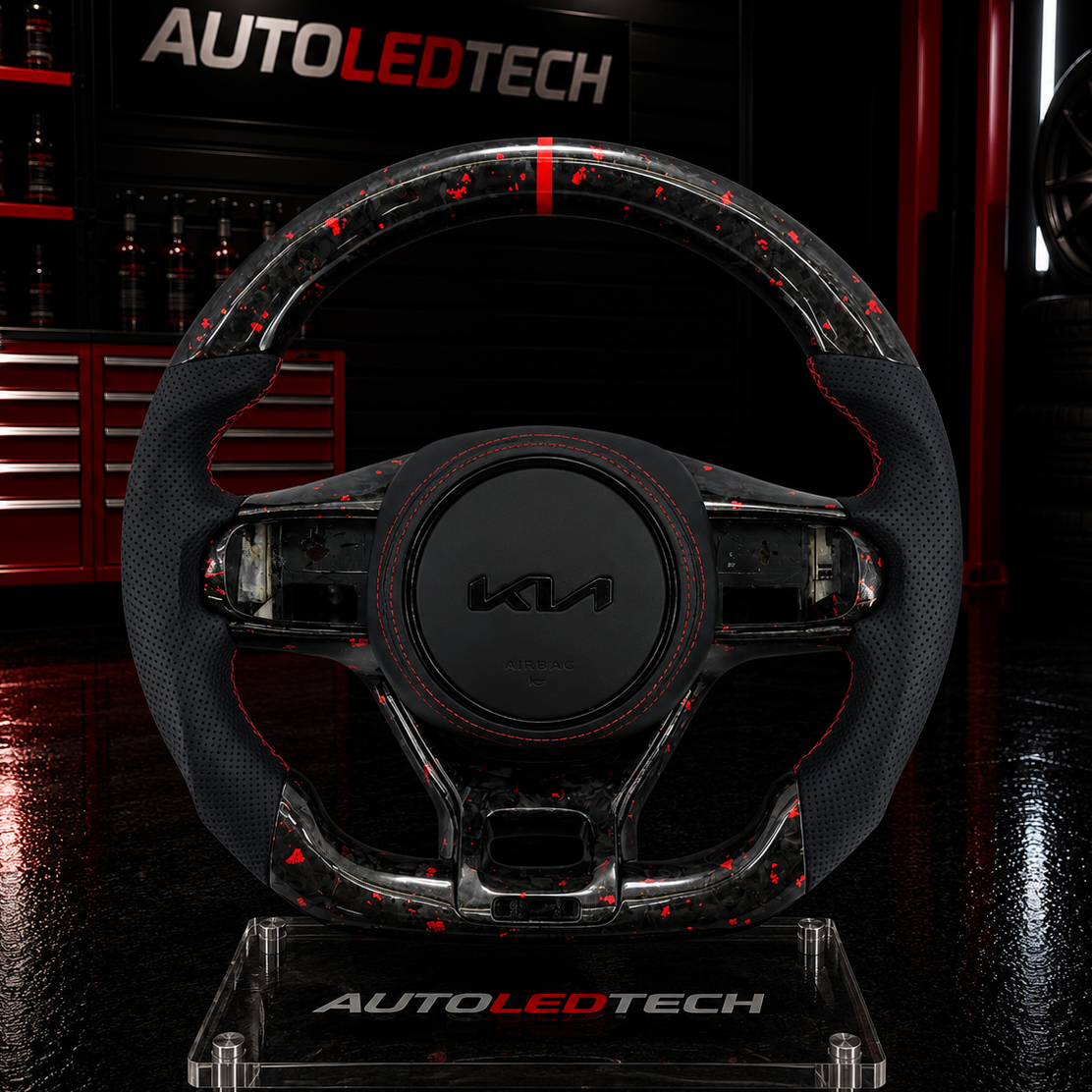 2021-2026+ Kia K5 Optima Custom Carbon Fiber LED Steering Wheel - AutoLEDTech.com