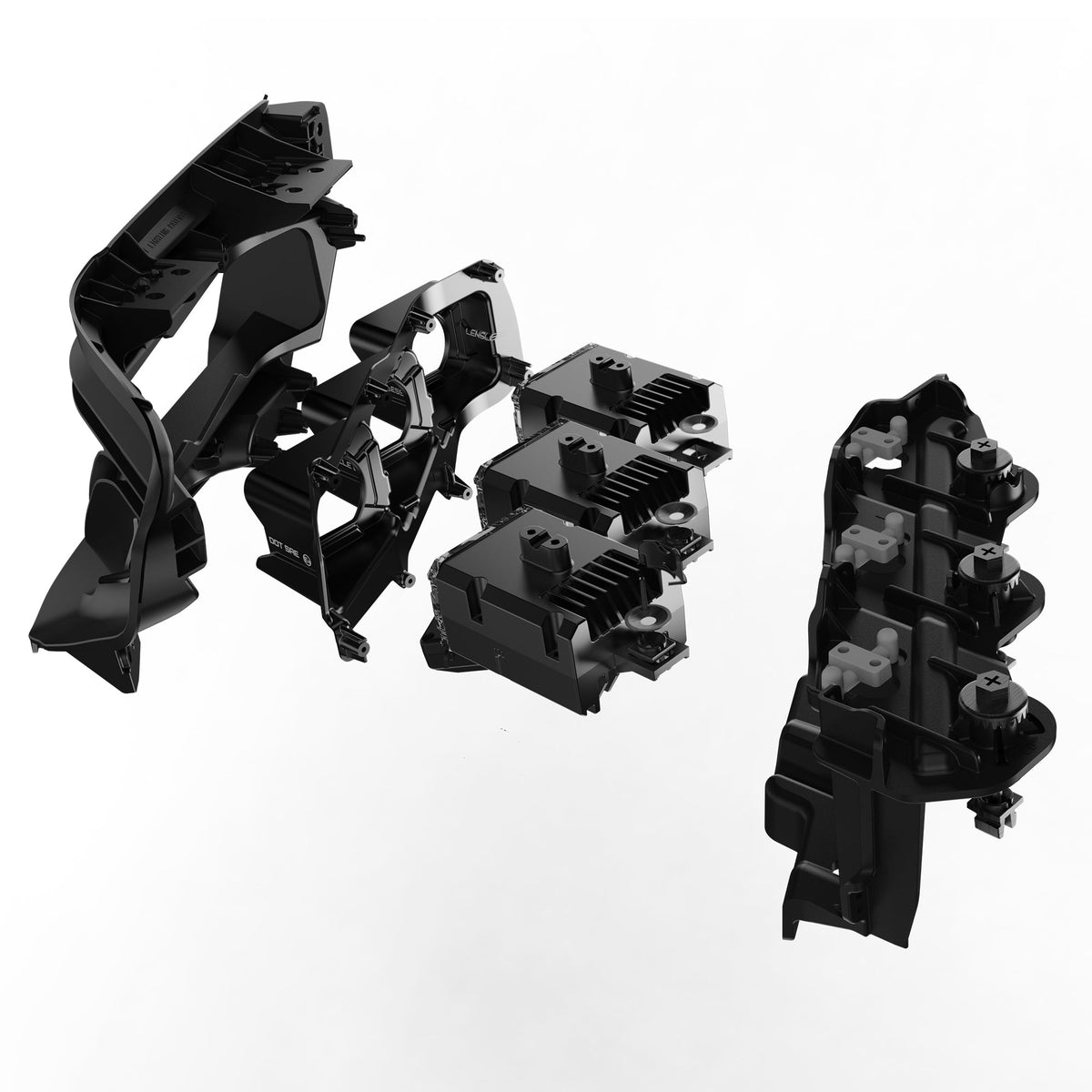 Exploded view of ORACLE Lensless Tacoma headlight components