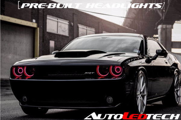 2008-2014 Dodge Challenger RGBW Color-Chasing LED Halo Prebuilt Projector Headlights (Flow Series) LED headlight kit AutoLEDTech Oracle Lighting Trendz Flow Series RGBHaloKits OneUpLighting Morimoto