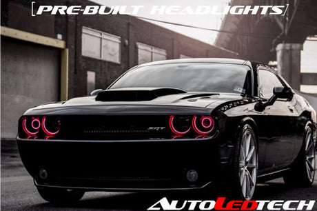 2008-2014 Dodge Challenger RGBW Color-Chasing LED Halo Prebuilt Projector Headlights (Flow Series) LED headlight kit AutoLEDTech Oracle Lighting Trendz Flow Series RGBHaloKits OneUpLighting Morimoto