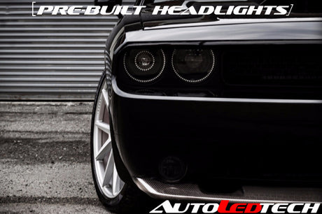 2008-2014 Dodge Challenger RGBW Color-Chasing LED Halo Prebuilt Projector Headlights (Flow Series) LED headlight kit AutoLEDTech Oracle Lighting Trendz Flow Series RGBHaloKits OneUpLighting Morimoto