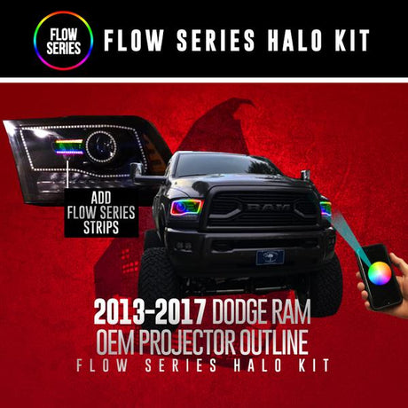 2013-2018 Dodge Ram 1500 2500 RGBW Color-Chasing LED Halo Kit (Projector Outline) LED headlight kit AutoLEDTech Oracle Lighting Trendz Flow Series RGBHaloKits OneUpLighting Morimoto