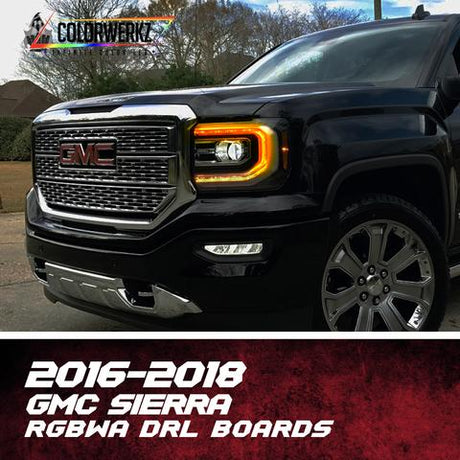 2016-2019 GMC Sierra RGBW Color Chasing LED DRL Boards LED headlight kit AutoLEDTech Oracle Lighting Trendz Flow Series RGBHaloKits OneUpLighting Morimoto