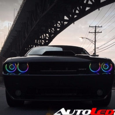 2008-2014 Dodge Challenger RGBW Color-Chasing LED Halo Kit LED headlight kit AutoLEDTech Oracle Lighting Trendz Flow Series RGBHaloKits OneUpLighting Morimoto