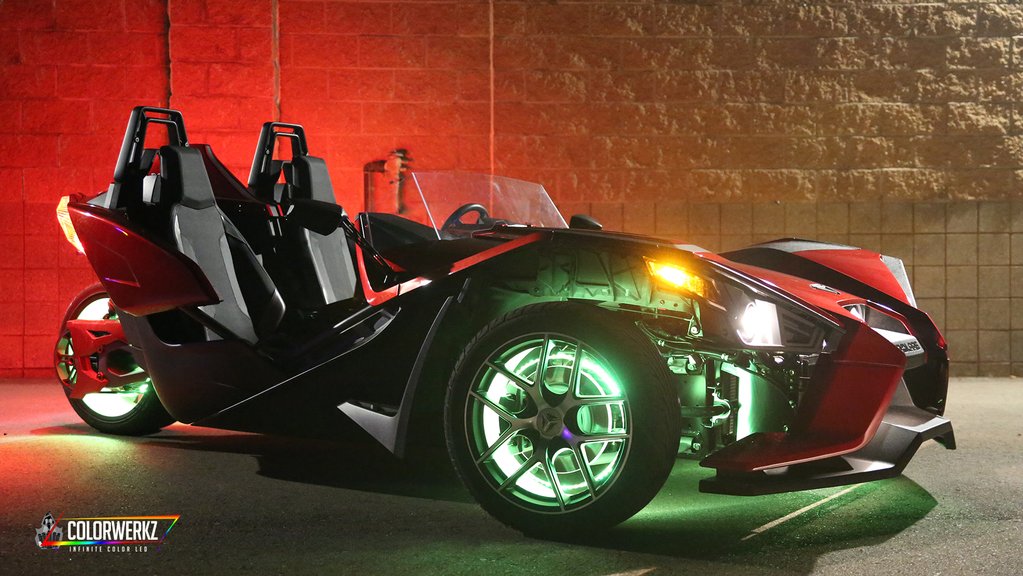 2015-2023 Polaris Slingshot RGB Color-Chasing LED Wheel Ring Lights Kit (Flow Series) LED headlight kit AutoLEDTech Oracle Lighting Trendz Flow Series RGBHaloKits OneUpLighting Morimoto