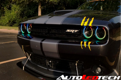 2015-2023 Dodge Challenger WATERPROOF RGBW Color-Chasing Exterior Halo Kit (Flow Series) LED headlight kit AutoLEDTech Oracle Lighting Trendz Flow Series RGBHaloKits OneUpLighting Morimoto