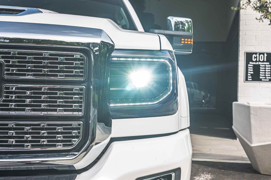 2014-2019 GMC Sierra 1500 2500 HD LED DRL Projector Replacement Headlights LED headlight kit AutoLEDTech Oracle Lighting Trendz Flow Series RGBHaloKits OneUpLighting Morimoto