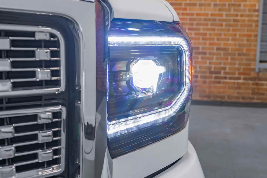 2014-2019 GMC Sierra 1500 2500 HD LED DRL Projector Replacement Headlights LED headlight kit AutoLEDTech Oracle Lighting Trendz Flow Series RGBHaloKits OneUpLighting Morimoto