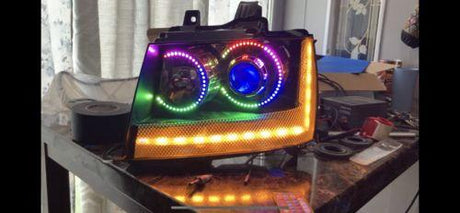 2007-2014 Chevrolet Suburban RGBW Color-Chasing LED Halo Kit LED headlight kit AutoLEDTech Oracle Lighting Trendz Flow Series RGBHaloKits OneUpLighting Morimoto