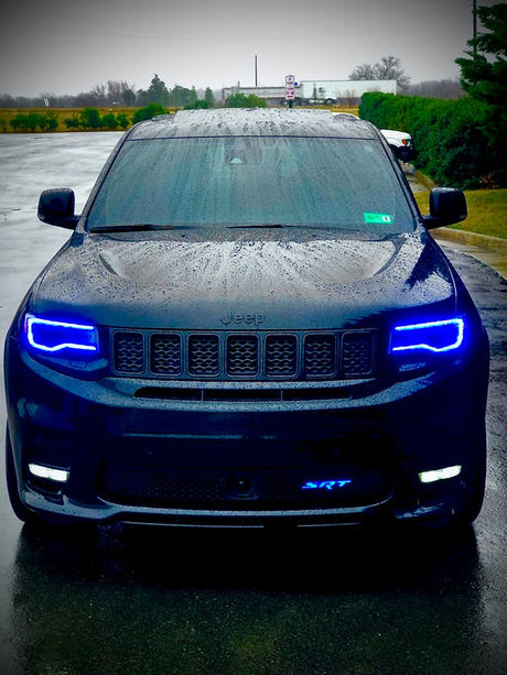 2011-2021 Jeep Grand Cherokee WK2 RGBW Color-Chasing LED DRL Replacement Headlights - Halogen to LED DRL HID Conversion LED headlight kit AutoLEDTech Oracle Lighting Trendz Flow Series RGBHaloKits OneUpLighting Morimoto
