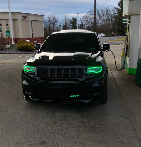 2011-2021 Jeep Grand Cherokee WK2 RGBW Color-Chasing LED DRL Replacement Headlights - Halogen to LED DRL HID Conversion LED headlight kit AutoLEDTech Oracle Lighting Trendz Flow Series RGBHaloKits OneUpLighting Morimoto