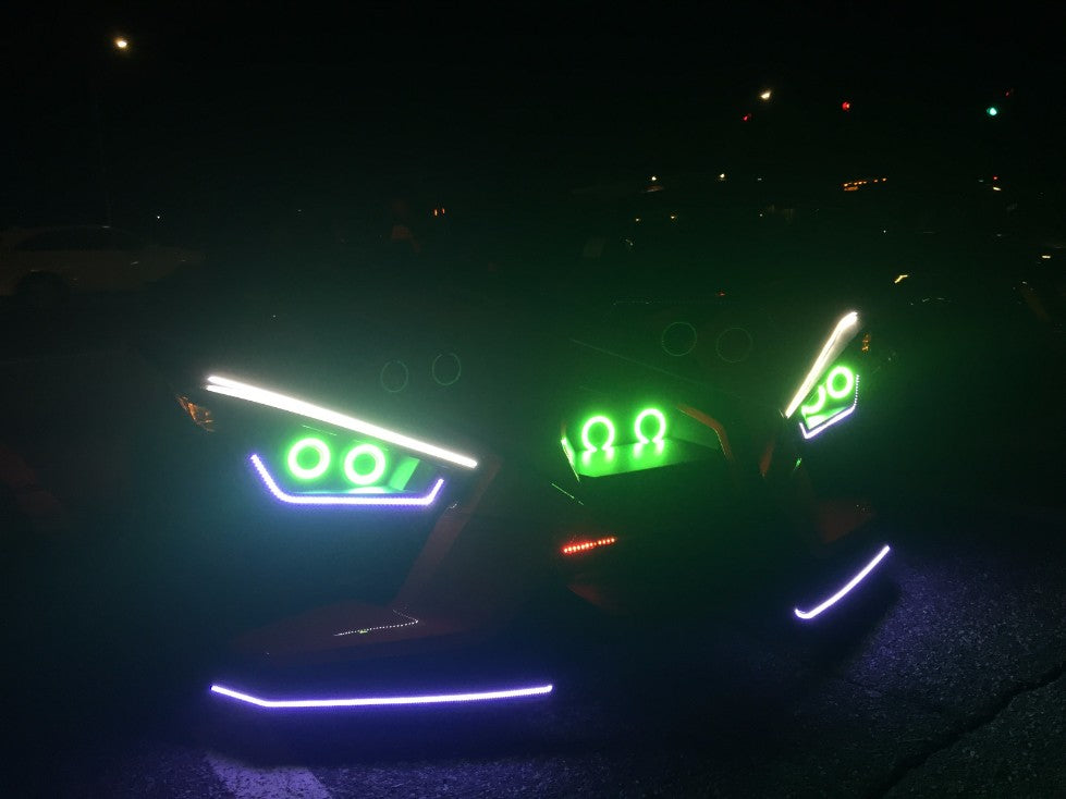 2014-2023 Polaris Slingshot LED Underbody & Front Grill Lights 8-Piece Kit (RGBW|Flow Series) LED headlight kit AutoLEDTech Oracle Lighting Trendz Flow Series RGBHaloKits OneUpLighting Morimoto