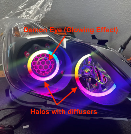 2008-2015 Infiniti G37/Q60 Coupe RGBW Color-Chasing LED Halo Prebuilt Headlights (Flow Series) LED headlight kit AutoLEDTech Oracle Lighting Trendz Flow Series RGBHaloKits OneUpLighting Morimoto