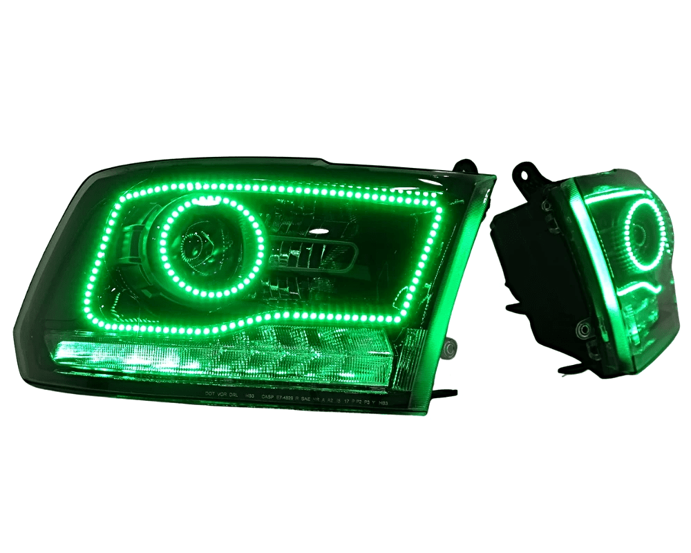 2009-2018 Dodge Ram 1500 2500 RGBW Color-Chasing LED Halo DRL Prebuilt Headlights LED headlight kit AutoLEDTech Oracle Lighting Trendz Flow Series RGBHaloKits OneUpLighting Morimoto