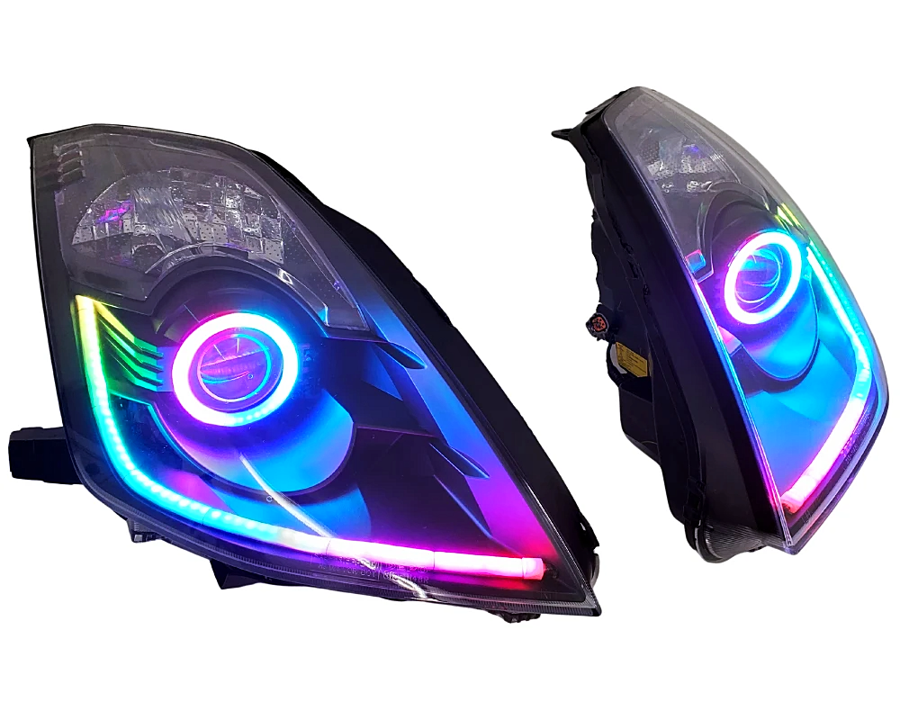 2003-2009 Nissan 350z RGBW Color-Chasing LED Halo Kit LED headlight kit AutoLEDTech Oracle Lighting Trendz Flow Series RGBHaloKits OneUpLighting Morimoto