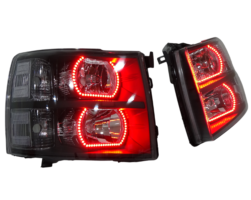 2007-2013 Chevrolet Silverado RGBW Color-Chasing LED Halo Kit LED headlight kit AutoLEDTech Oracle Lighting Trendz Flow Series RGBHaloKits OneUpLighting Morimoto