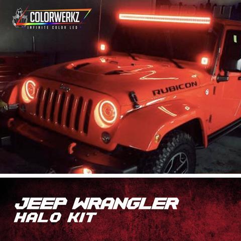1997-2018 Jeep Wrangler JK RGBW Color-Chasing Waterproof Exterior LED Halo Kit LED headlight kit AutoLEDTech Oracle Lighting Trendz Flow Series RGBHaloKits OneUpLighting Morimoto