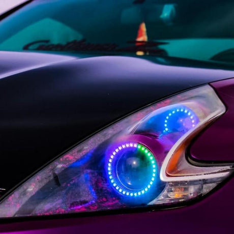 2009-2020 Nissan 370z RGBW Color-Chasing LED Halo Kit LED headlight kit AutoLEDTech Oracle Lighting Trendz Flow Series RGBHaloKits OneUpLighting Morimoto