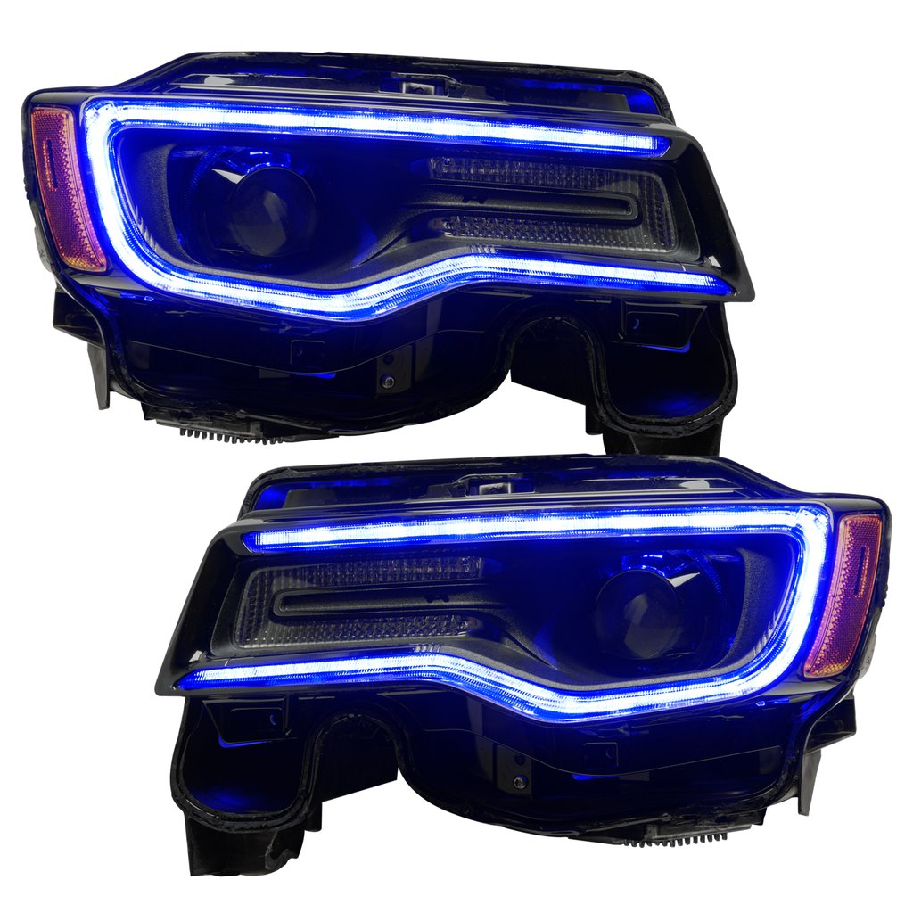 2011-2021 Jeep Grand Cherokee WK2 RGBW Color-Chasing LED DRL Replacement Headlights - Halogen to LED DRL HID Conversion LED headlight kit AutoLEDTech Oracle Lighting Trendz Flow Series RGBHaloKits OneUpLighting Morimoto
