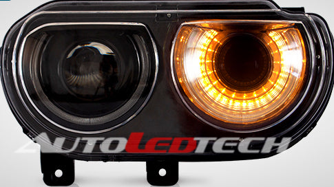 2008-2014 Dodge Challenger RGBW Color-Chasing LED Halo DRL Projector Headlights - 2015+ Style Design LED headlight kit AutoLEDTech Oracle Lighting Trendz Flow Series RGBHaloKits OneUpLighting Morimoto