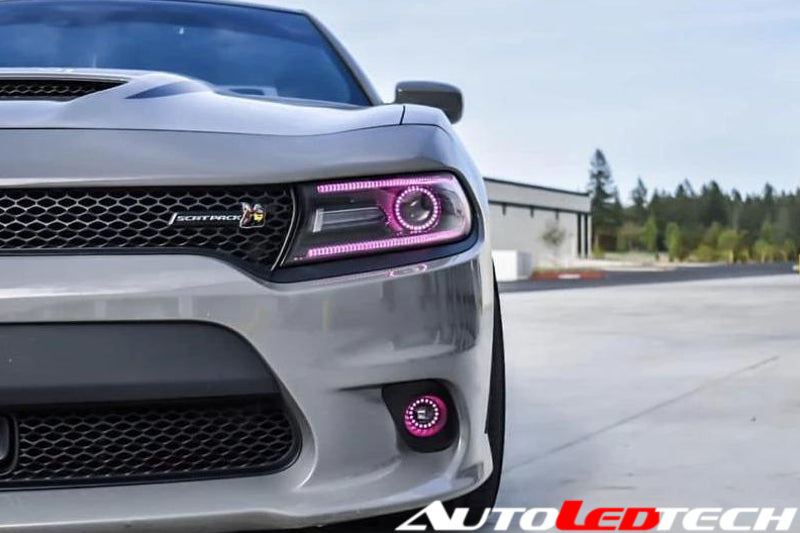 2015-2023 Dodge Charger RGBW Color-Chasing Halo LED DRL Prebuilt Halo Headlights (Flow Series) LED headlight kit AutoLEDTech Oracle Lighting Trendz Flow Series RGBHaloKits OneUpLighting Morimoto
