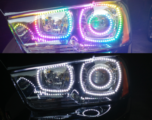 2011-2014 Dodge Charger RGBW Color-Chasing LED Halo Kit LED headlight kit AutoLEDTech Oracle Lighting Trendz Flow Series RGBHaloKits OneUpLighting Morimoto