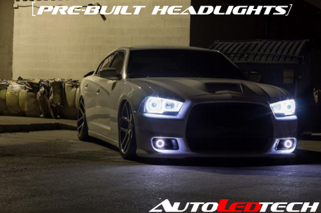 2011-2014 Dodge Charger RGBW Color-Chasing LED Halo OEM Projector Headlights (Flow Series) LED headlight kit AutoLEDTech Oracle Lighting Trendz Flow Series RGBHaloKits OneUpLighting Morimoto