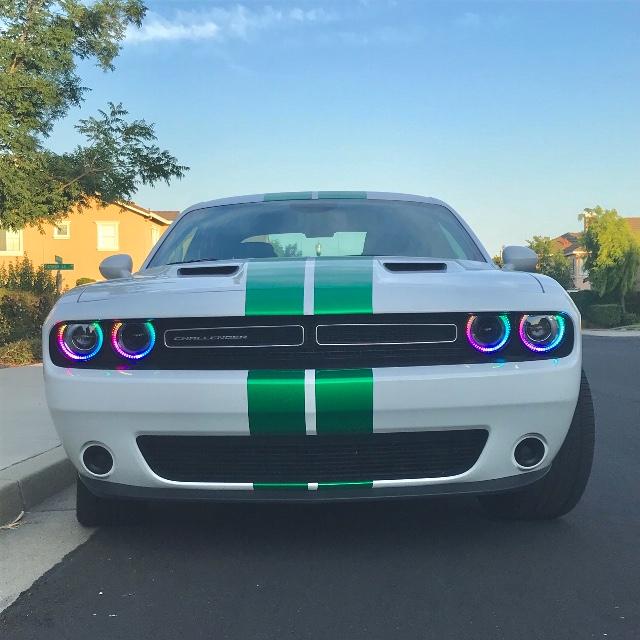 2015-2023 Dodge Challenger WATERPROOF RGBW Color-Chasing Exterior Halo Kit (Flow Series) LED headlight kit AutoLEDTech Oracle Lighting Trendz Flow Series RGBHaloKits OneUpLighting Morimoto
