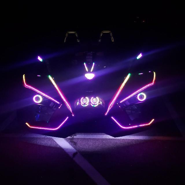 2014-2019 Polaris Slingshot Waterproof Exterior RGBW Color-Chasing Halo Kit (Single Projector Model) LED headlight kit AutoLEDTech Oracle Lighting Trendz Flow Series RGBHaloKits OneUpLighting Morimoto