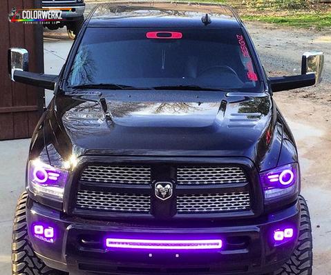 2009-2018 Dodge Ram 1500 2500 RGBW Color-Chasing LED Halo DRL Prebuilt Headlights LED headlight kit AutoLEDTech Oracle Lighting Trendz Flow Series RGBHaloKits OneUpLighting Morimoto