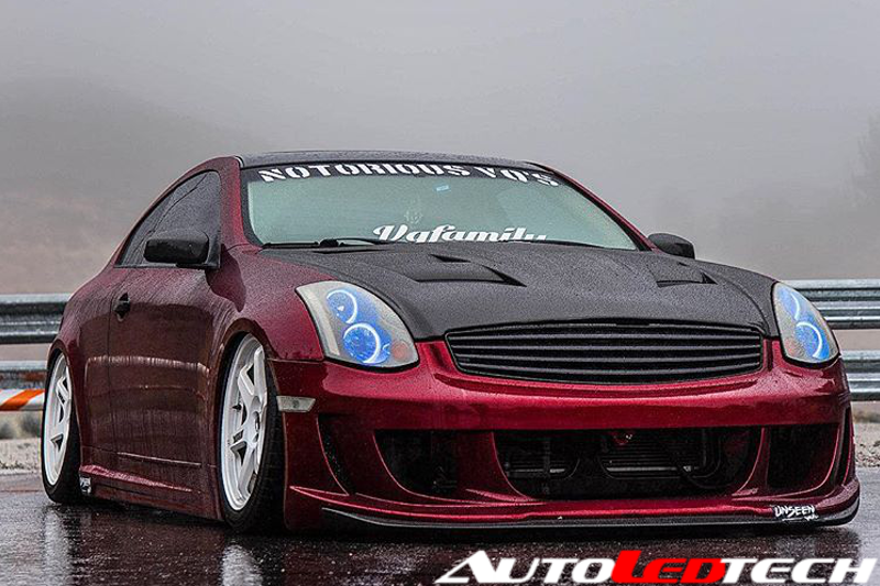 2003-2007 Infiniti G35 Coupe RGBW Color-Chasing LED Halo Kit LED headlight kit AutoLEDTech Oracle Lighting Trendz Flow Series RGBHaloKits OneUpLighting Morimoto